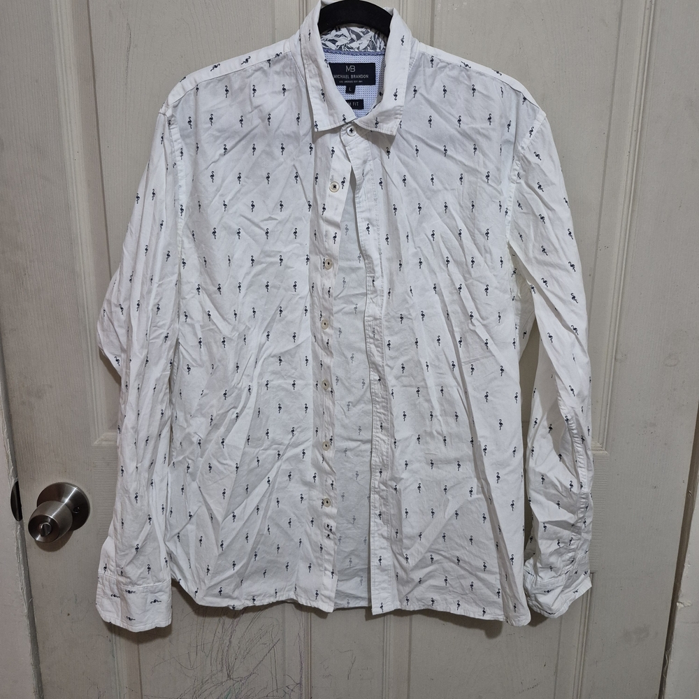 Michael Brandon White and Black Patterned Men's Shirt